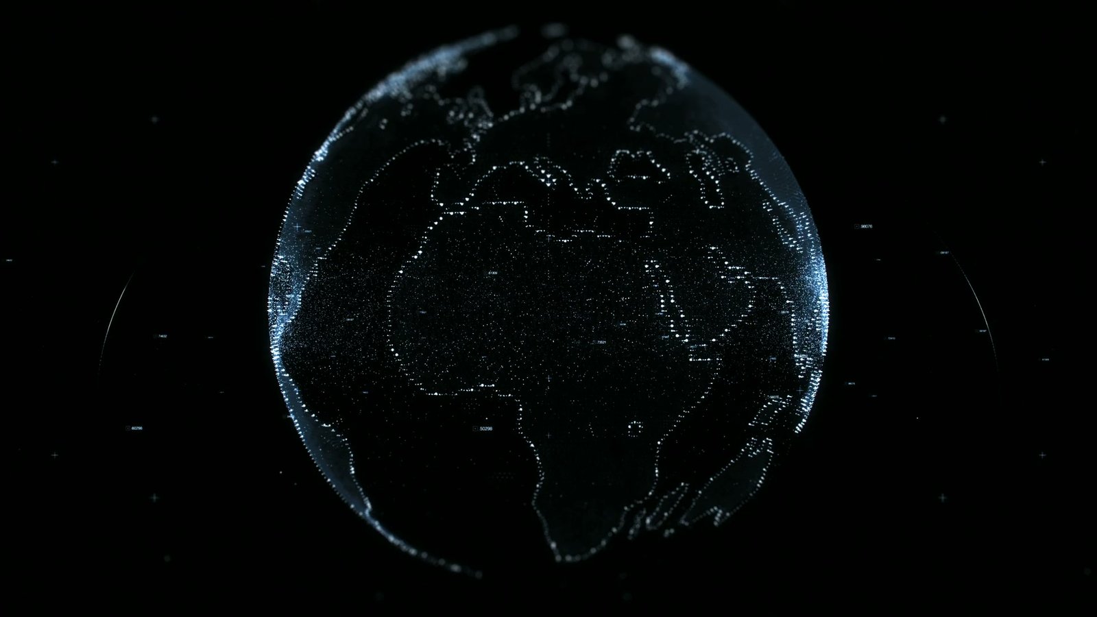 Digital globe with rotating blue light patterns